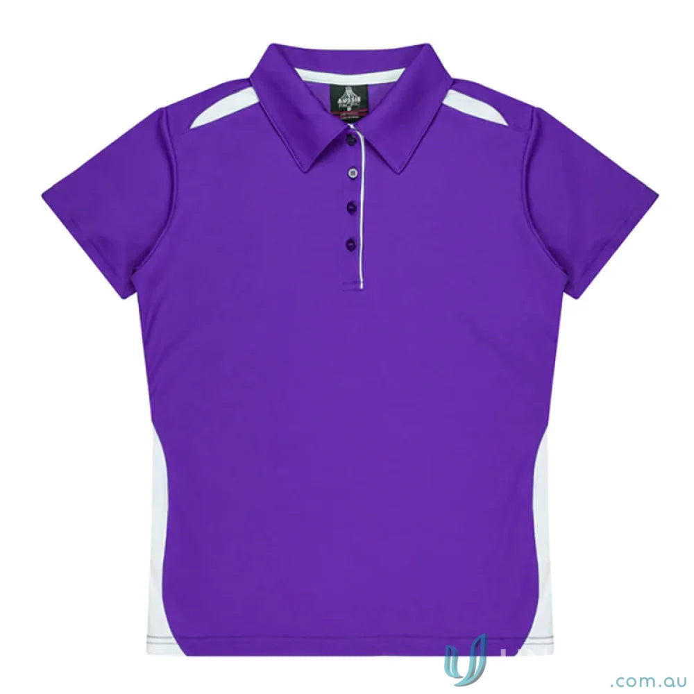 Purple and white Ladies Paterson Polo shirt made from comfy fabric perfect for uniforms or workwear