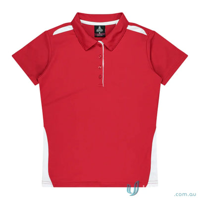 Red and white Ladies Paterson Polo shirt made from comfy fabric, perfect for uniforms and workwear