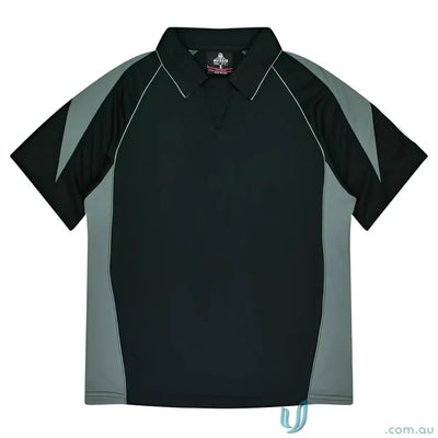 Black and gray Ladies Premier Polo shirt made of comfy fabric, great for uniforms or workwear