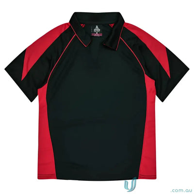Ladies Premier Polo in black and red with comfortable fabric, perfect for workwear or uniforms