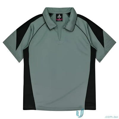 Gray and black short-sleeved Ladies Premier Polo shirt made from comfy fabric for workwear or uniforms