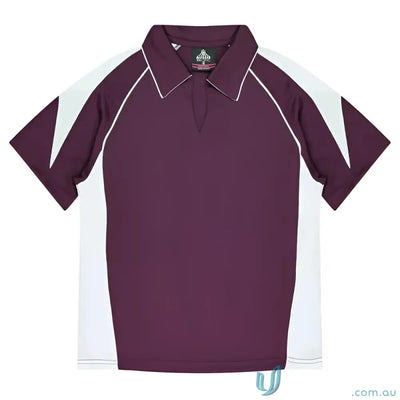 Maroon and white fabric Ladies Premier Polo for uniforms and workwear comfort