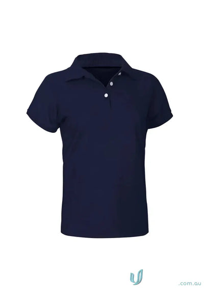 Ladies Sorrento Polo navy blue polo with neon short sleeve design and white button placket