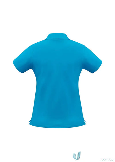 Ladies Sorrento Polo in neon turquoise with white button placket, perfect for women
