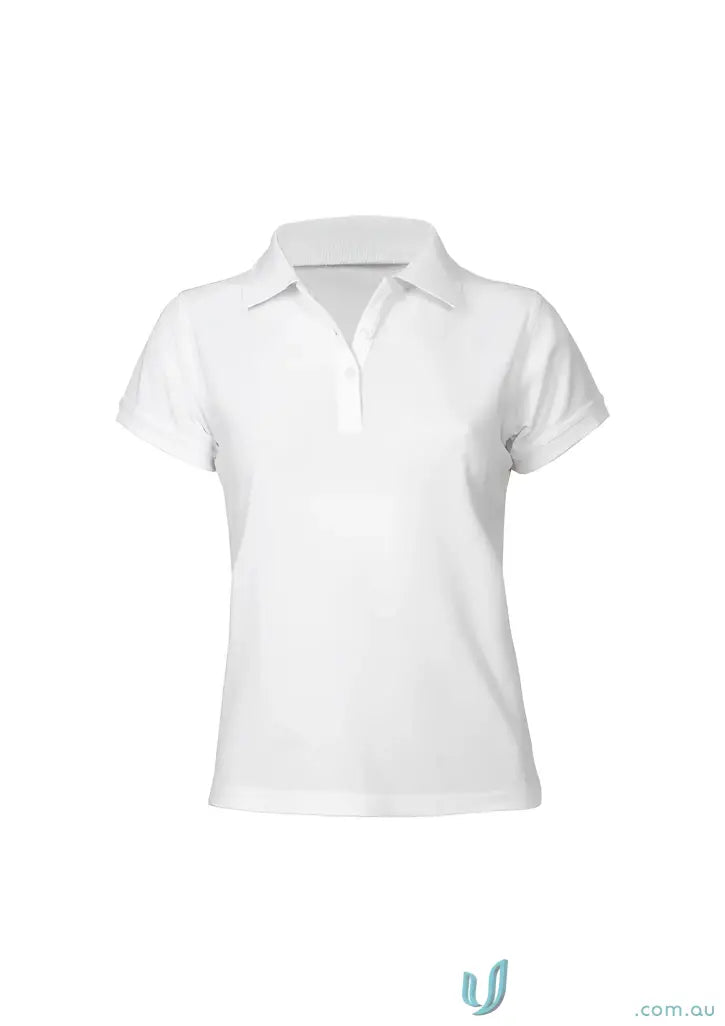 Womens neon white polo shirt with short sleeves and white button placket for ladies