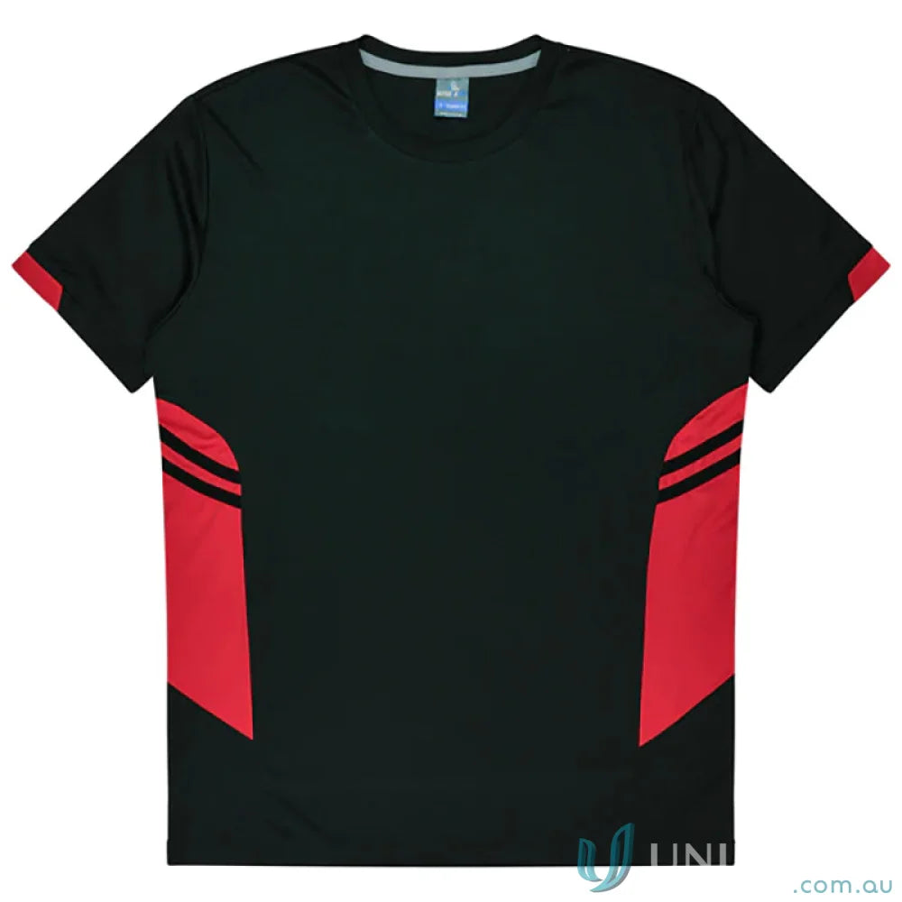 Black and red athletic T-shirt made from breathable fabric for fitness and workwear gear