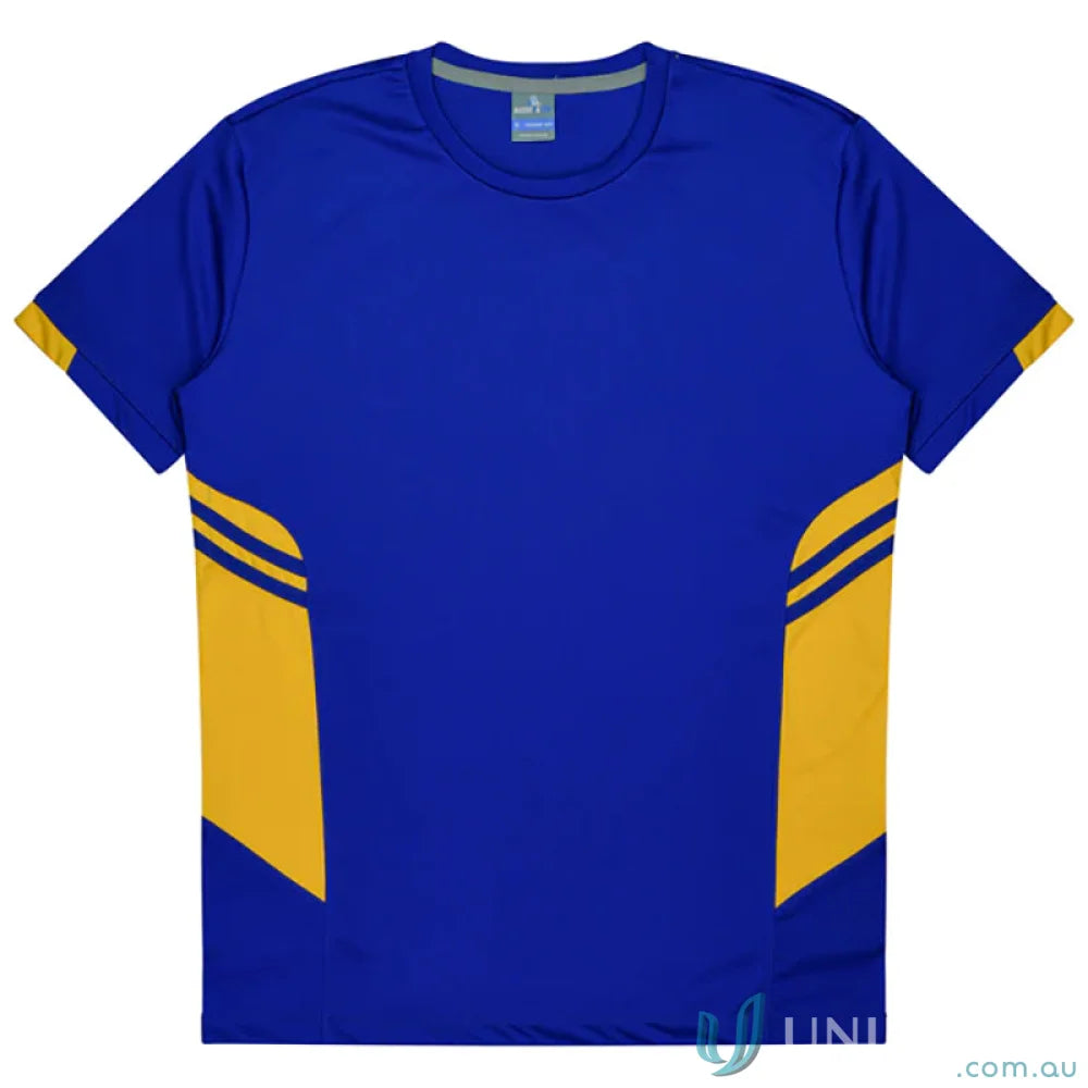 Blue and yellow fabric Ladies Tasman Tee perfect for uniforms or casual workwear