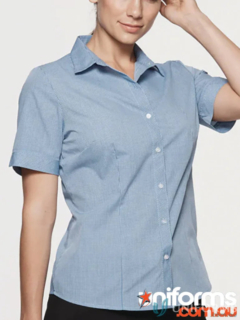 Blue short-sleeved button-down shirt from Ladies Toorak S/S Shirt for workwear or uniforms