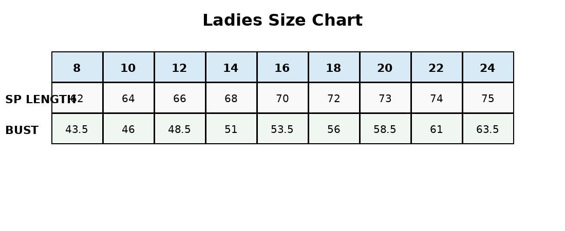 Ladies Podium Cool Polo size chart