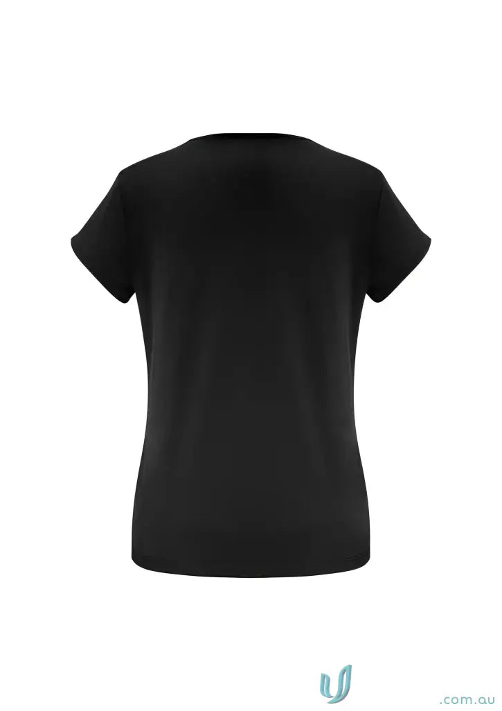 Lana Top black short sleeve jersey knit t-shirt with fashionable pleat fold