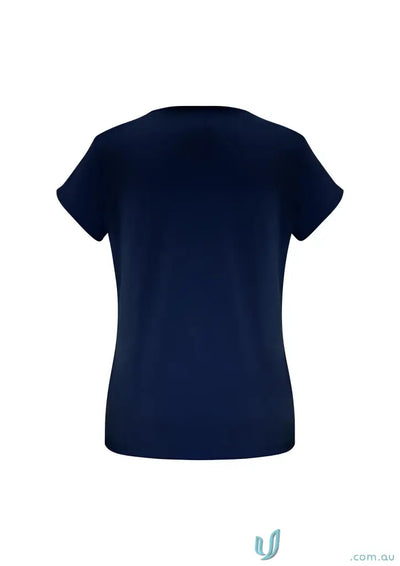 Navy blue Lana Top with lana short sleeve and fashionable pleat fold in jersey knit