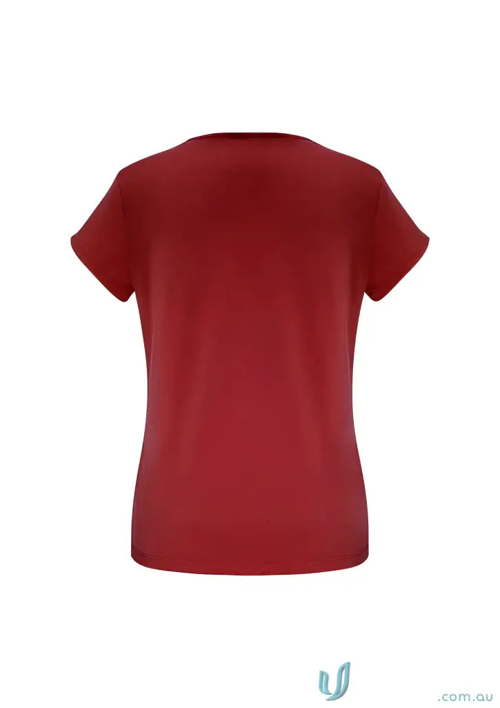 Stylish Lana Top red short sleeve jersey knit t-shirt with fashionable pleat fold