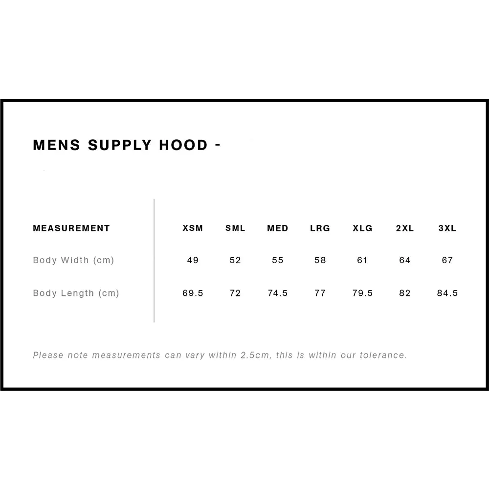 Hoodie size chart.