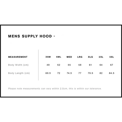 Hoodie size chart.