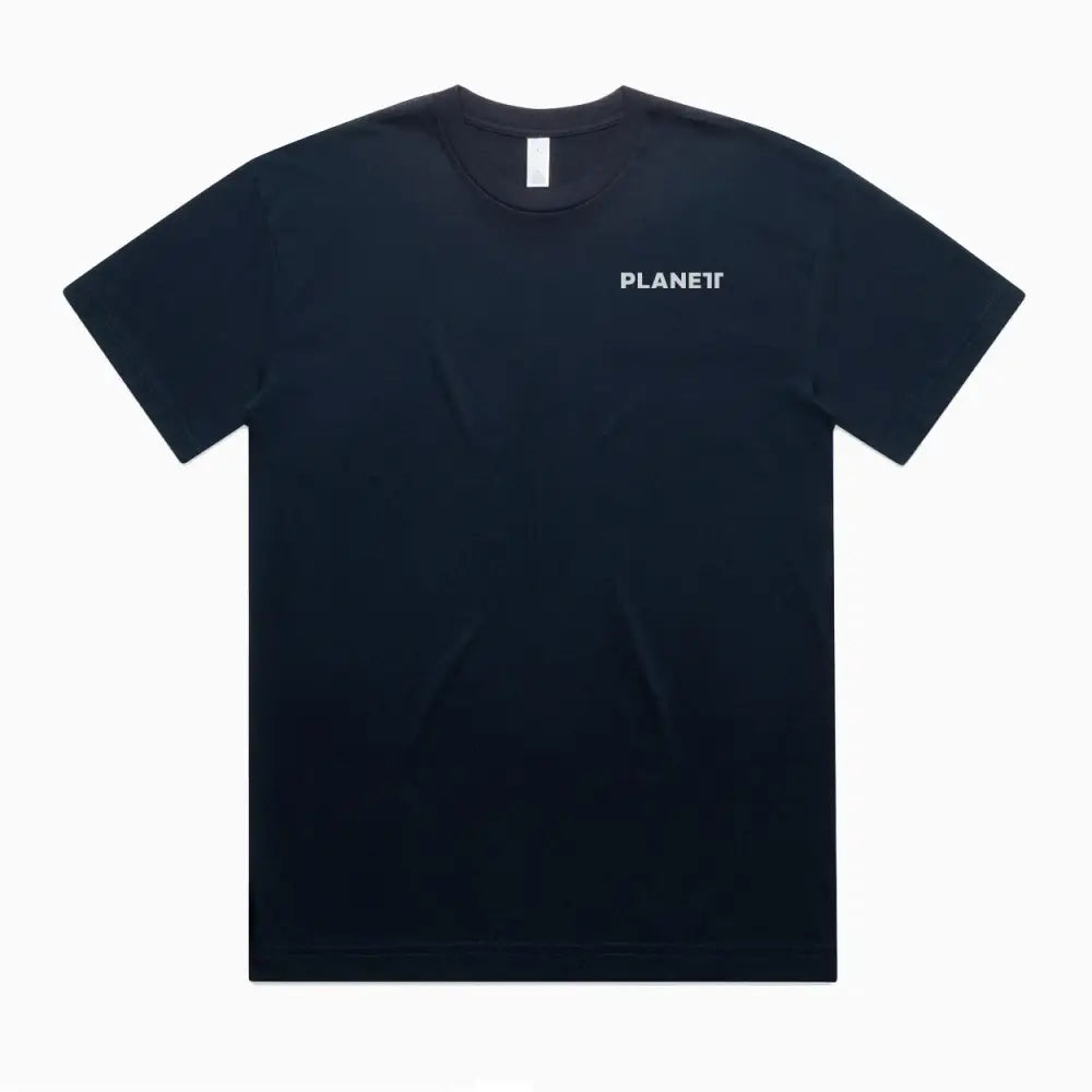 Lob oversize tee with subtle white planet logo on black chest