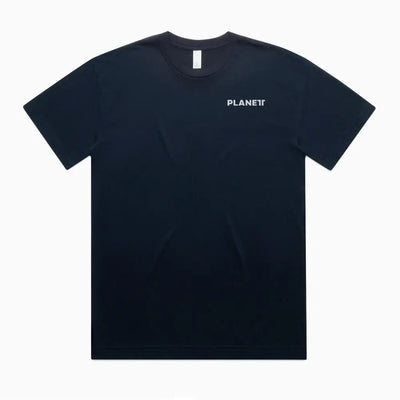 Lob oversize tee with subtle white planet logo on black chest