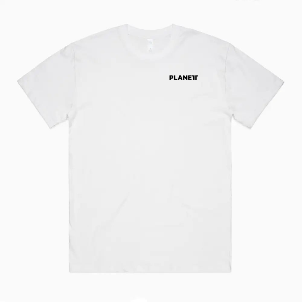 Lob oversize tee with black planet logo on white oversized street tee