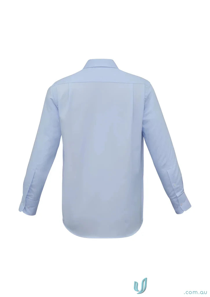 Light blue luxe premium cotton long sleeve shirt with rounded hem for a stylish look