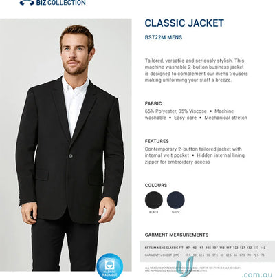 Mens classic jacket from Biz Collection Mens, perfect for corporate offices and smart casual wear
