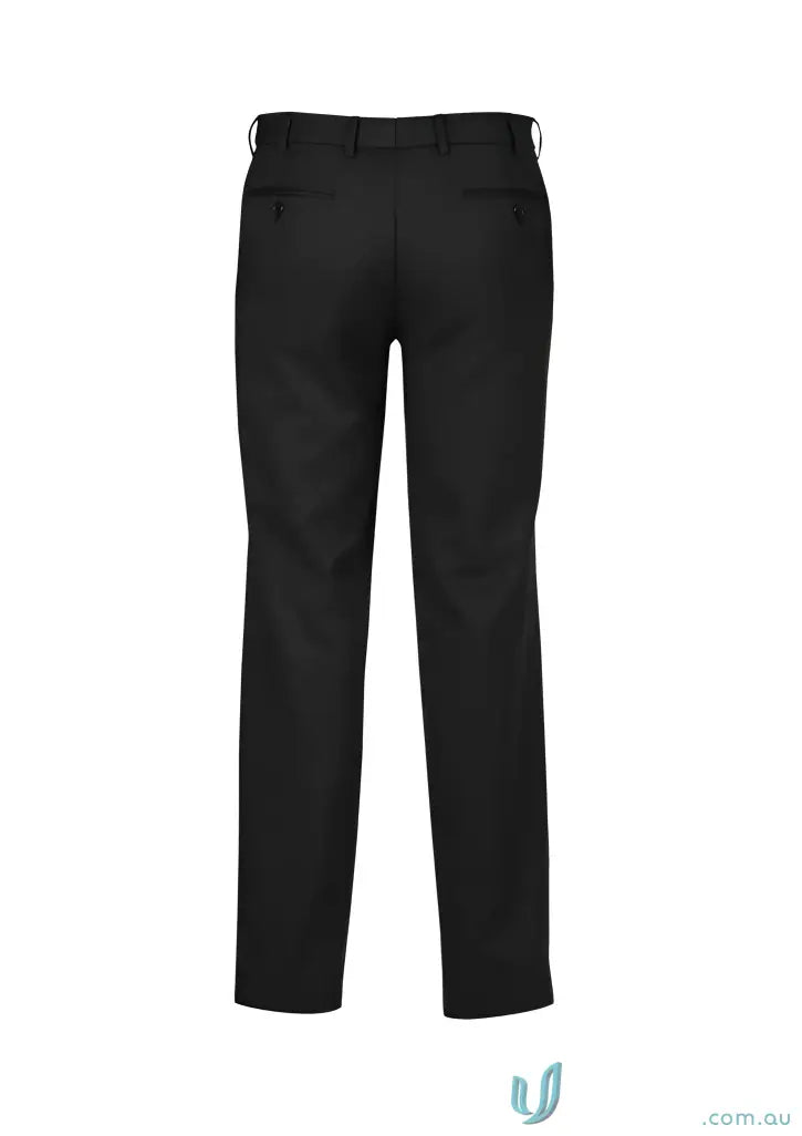 Black dress pants for men with a flat front fit perfect for uniforms and measurements