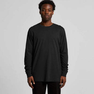 Black long-sleeved crew neck t-shirt with ribbed cuffs and hem, made of cotton.