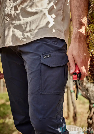Mens lightweight outdoor pant with navy cargo pants and large cargo pocket for ultimate comfort