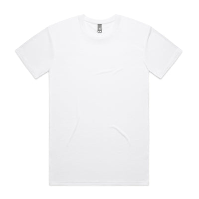 White crew neck t-shirt with short sleeves and a relaxed fit.