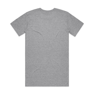 Heather gray crew neck t-shirt with short sleeves and a relaxed fit.