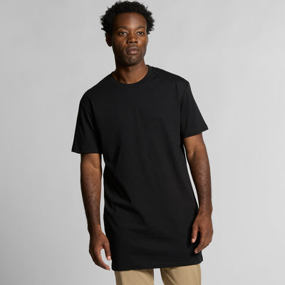 Black crew neck t-shirt with short sleeves and ribbed neckline, made of cotton.