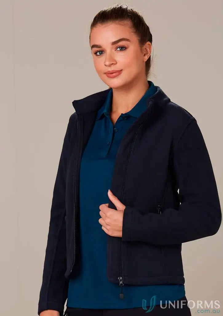 Womans navy blue jacket from Mildura Central Ladies Polar Jacket, perfect for workwear