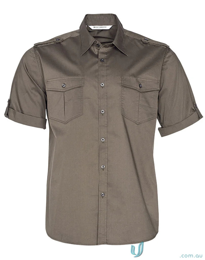Olive green short-sleeved military shirt for men, M7911 Mens Short, Benchmark SS Military