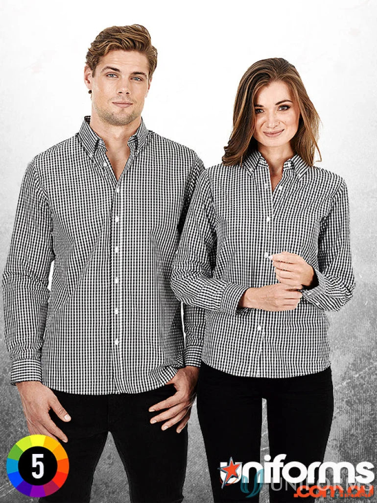 Matching black and white gingham check shirt, long sleeve gingham check design