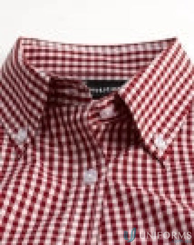 Red and white gingham check shirt, long sleeve gingham button-down style for men