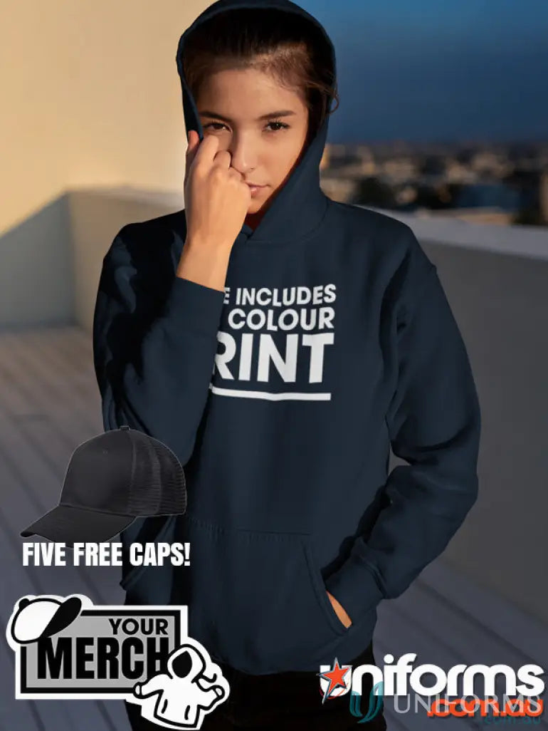 Navy hoodie for youth, perfect for uniforms and workwear in a cool hoodie style