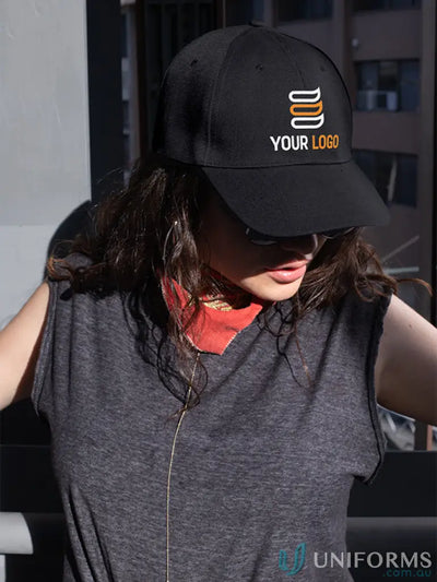 Black baseball cap made of heavy brushed cotton with embroidery, affordable price includes embroidery