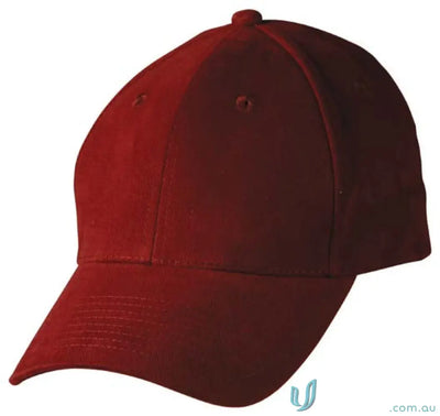 Maroon baseball cap made of heavy brushed cotton with embroidery, price includes embroidery