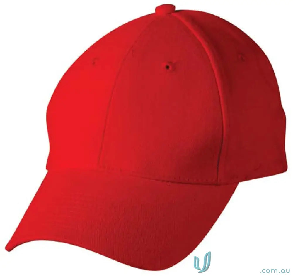 Red baseball cap made of heavy brushed cotton, price includes embroidery from MOQ50