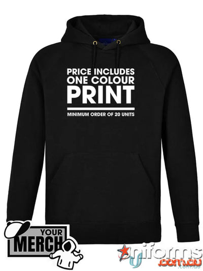 Black fleecy hoodie from MOQ500 Printed ADULT Hoodie, perfect for uniforms or workwear