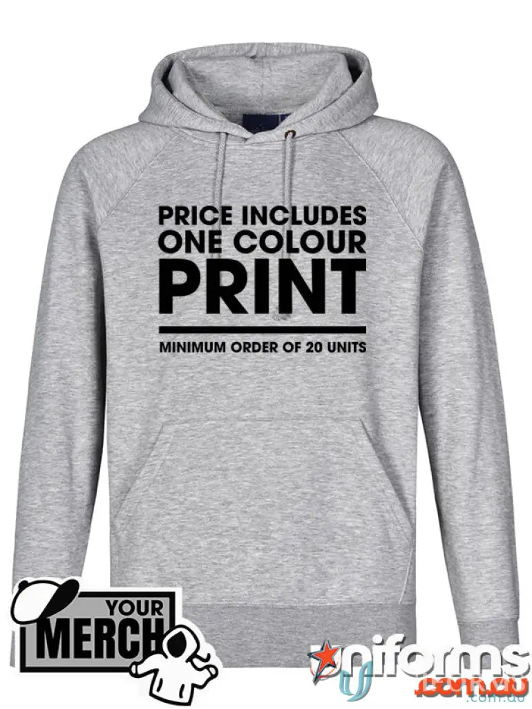 Gray fleecy hoodie from MOQ500 Printed ADULT Hoodie perfect for uniforms and workwear