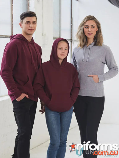 Three people wearing fleecy hoodies in MOQ500 Printed ADULT Hoodie workwear uniforms