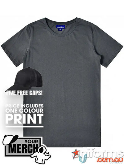 Gray MOQ500 Printed ADULT Tee with free cap offer, perfect for work uniforms or casual uniforms