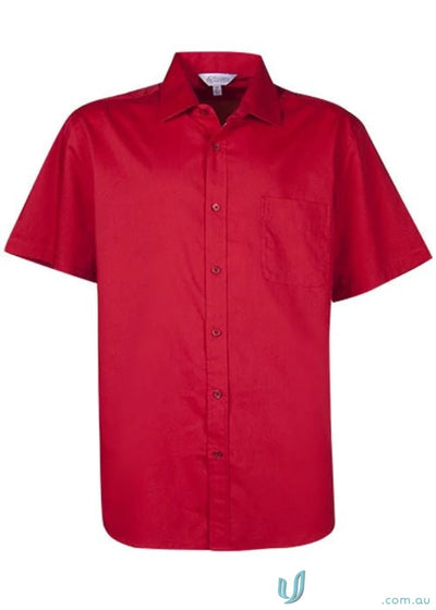 Red short-sleeved Mosman SS Shirt ideal for uniforms and workwear casual style