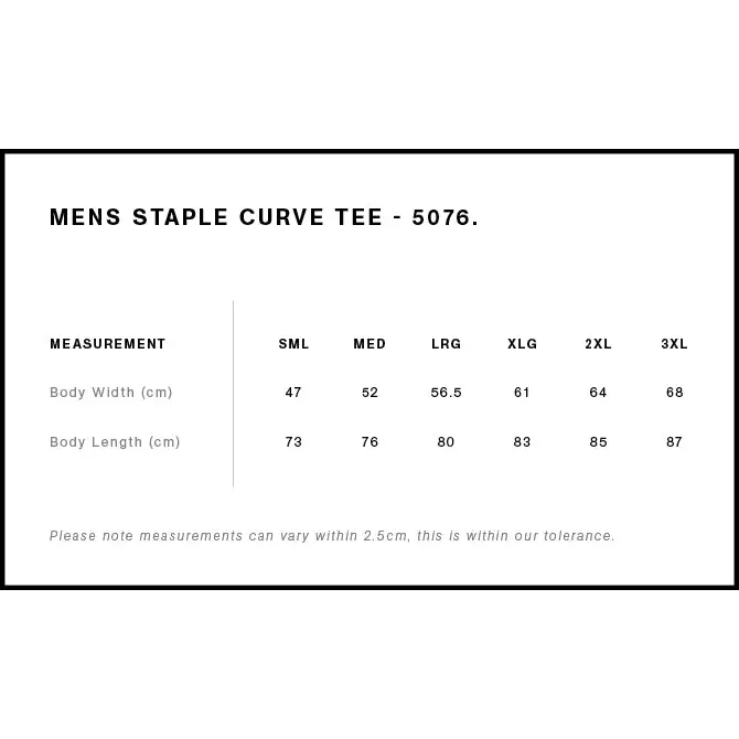 Men’s t-shirt size chart.