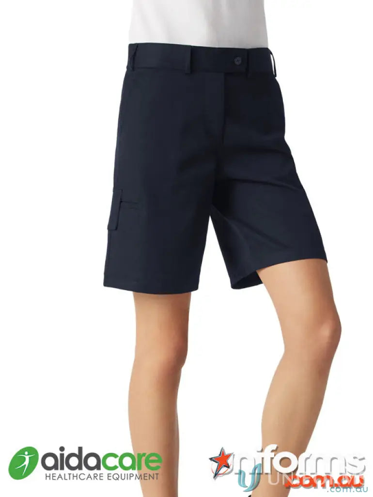 Navy blue workwear cargo shorts perfect for womens work uniforms and casual wear