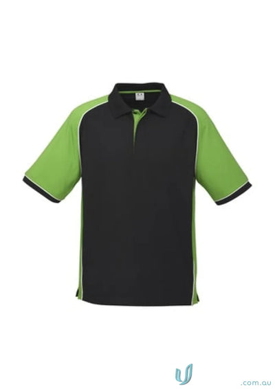 Mens Nitro short sleeve polo shirt in black and green from Biz Collection Mens line