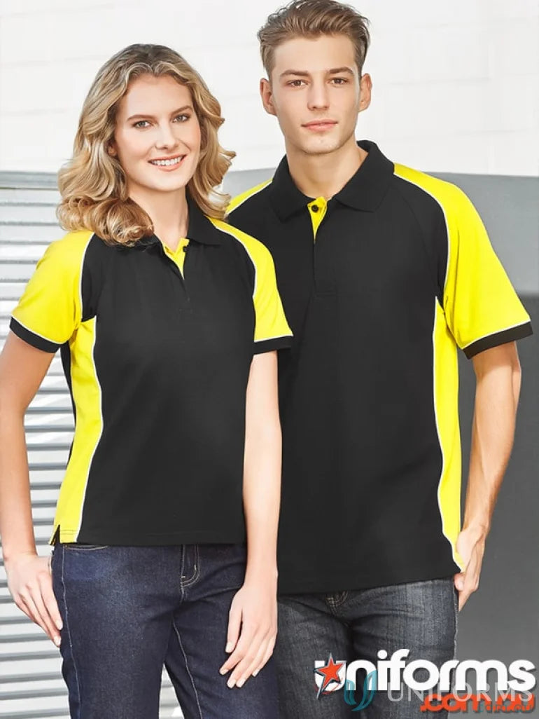 Matching black and yellow Nitro Polo shirts from the mens Biz Collection Mens short sleeve line