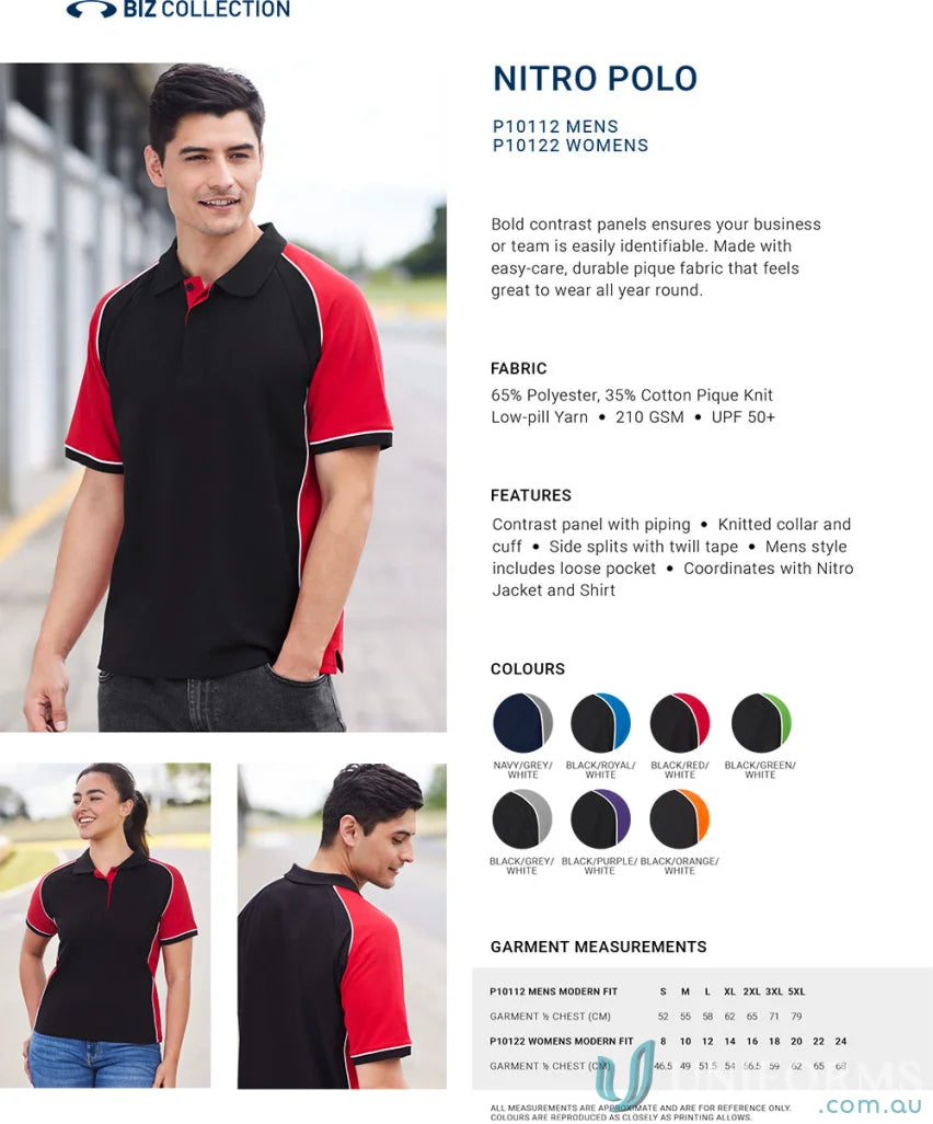 Nitro polo shirt product info showcasing mens Nitro short sleeve Biz Collection mens style