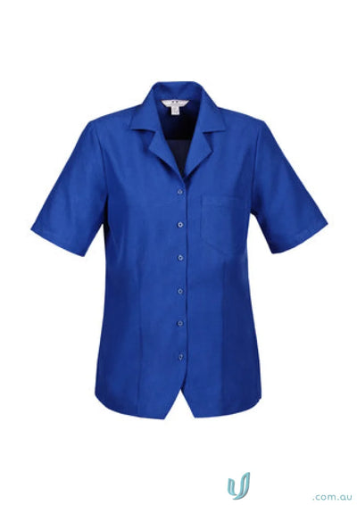 Blue short-sleeved button-down shirt from Oasis Plain Overblouse collection made with Biz ComfortCool fabric