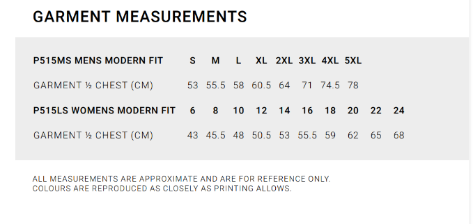 Cotton Tathra Polo size chart