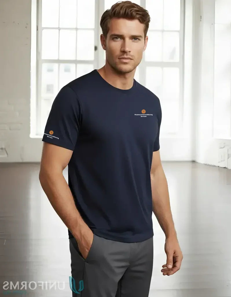 Navy Paramount Air print classic tee with logo, short sleeve, double needle hems